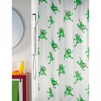 Пластиковая шторка для ванной Spirella Peva Frogtime, 180х200 см, полиэтилен, зеленый